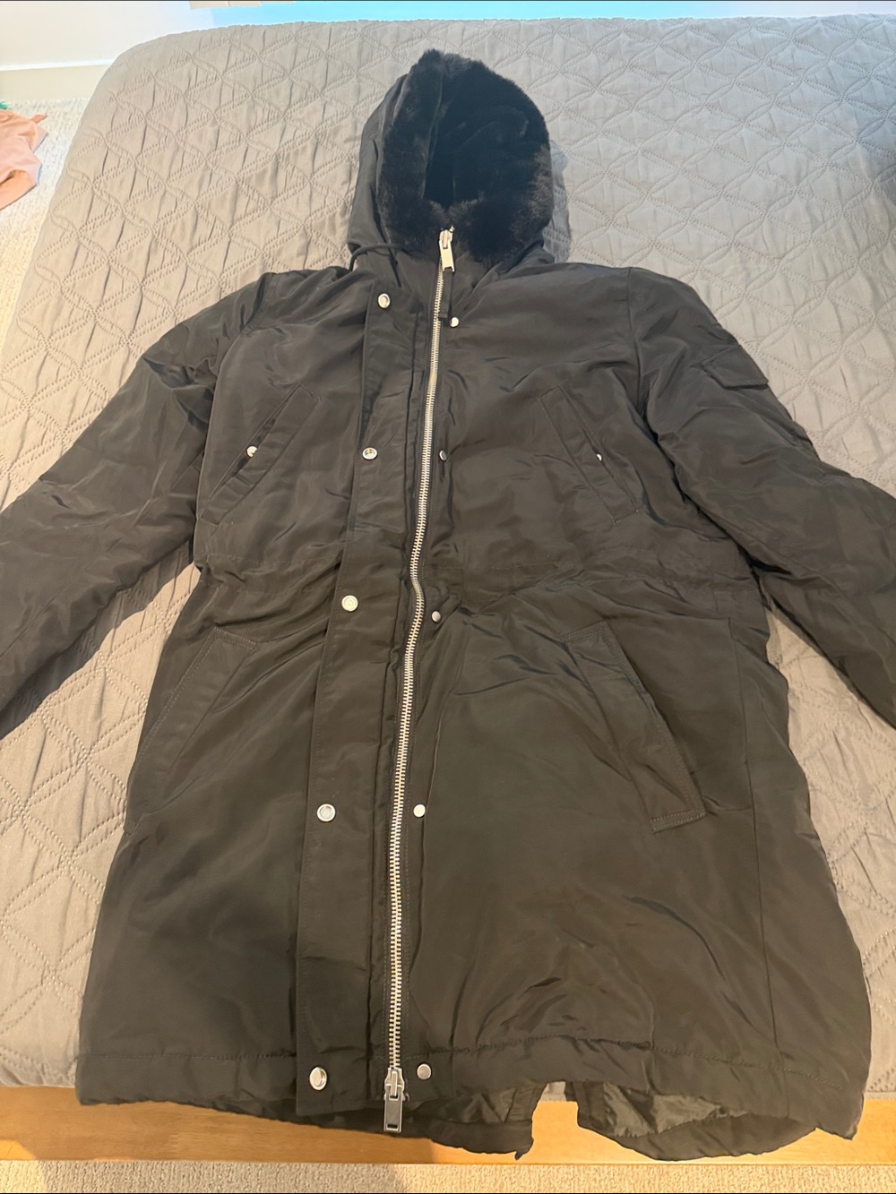 Women  Black Hooded Parka Coat - Insulated Winter Jacket size S